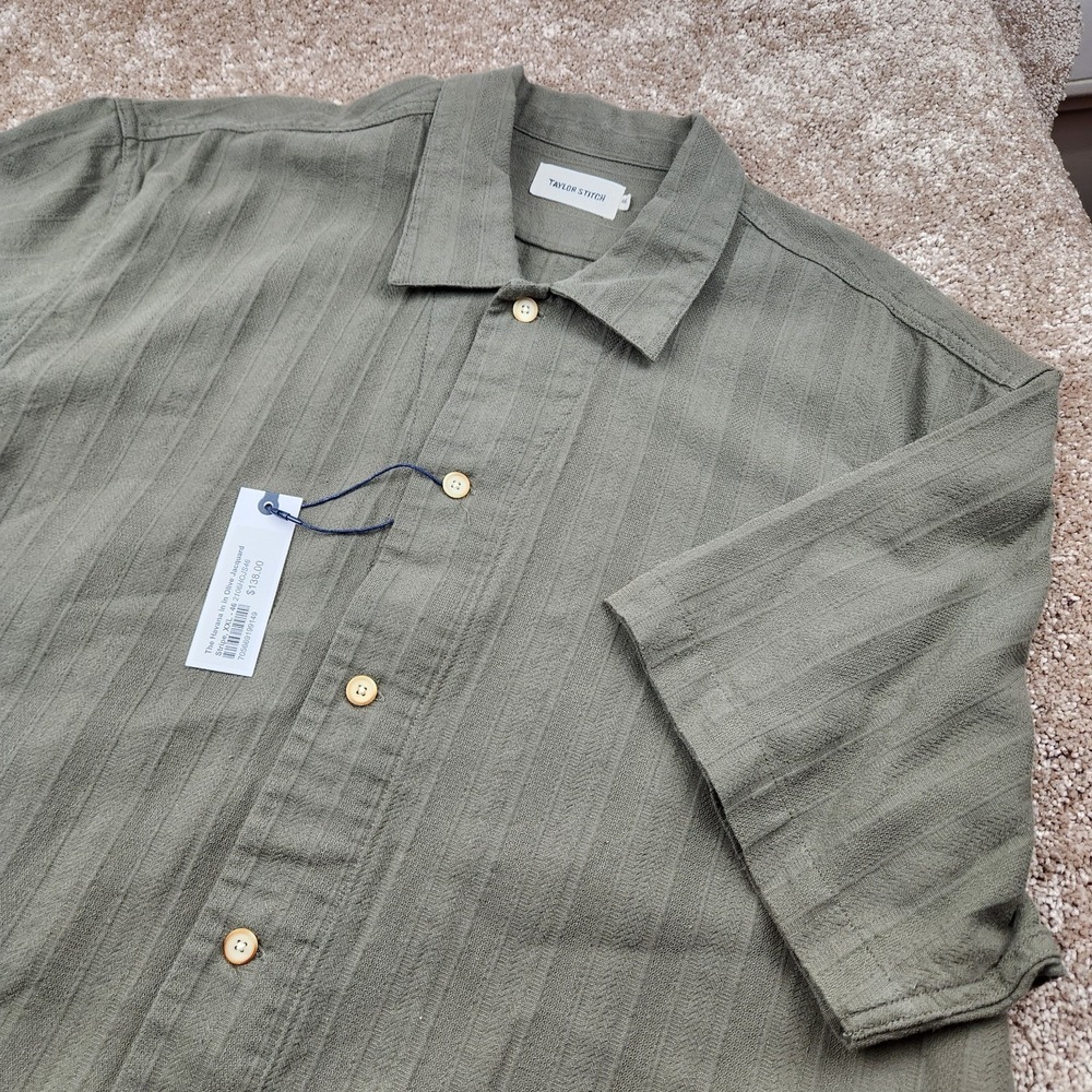 TAYLOR STITCH Men Olive Green Short Sleeve Button Shirt Size 46 XXL Military NWT